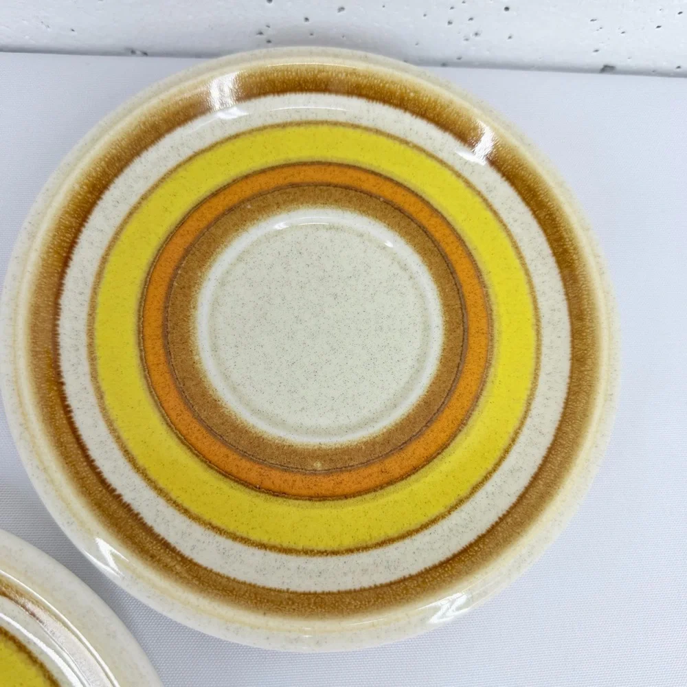 Vintage Mikasa Stone Manor Sun Circles Lot of 9 Coffee Tea Cups & Saucers